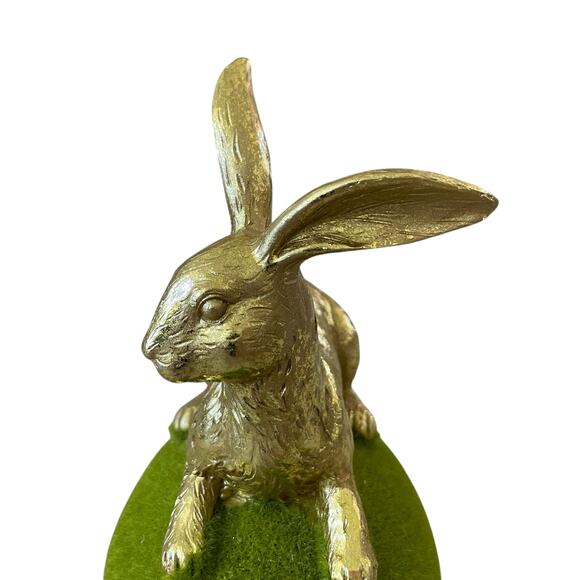 COTTONTAIL LANE Gold Foil Easter Bunny On Green Moss Flocked Egg Figurine New - Picture 3 of 10